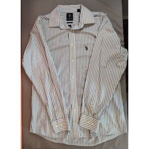 Men's U.S. Polo Assn Slim Fit Long Sleeve Dress Shirt White Blue Large